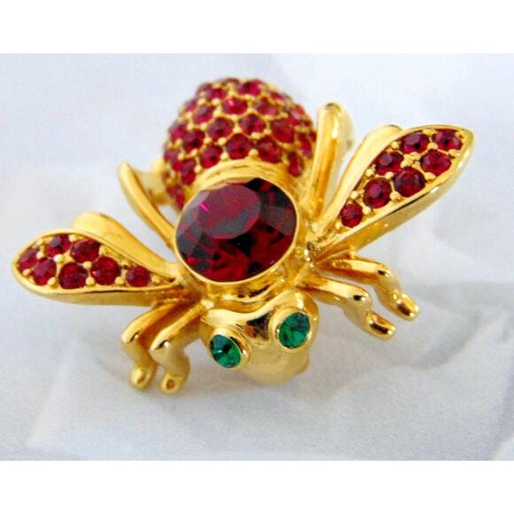 Joan Rivers Jewelry - Joan Rivers Crystal Bee Brooch Pin Ruby Garnet Red July January Birthstone Vtg